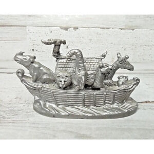 Vintage Spoontiques Pewter Noah's Ark Animals Boat Water Figurine Bible 3"